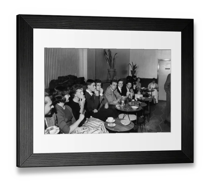 Framed Print : Cafe. 24th September 1955: Young people in a cafe in London Framed Print : Cafe. 24th September 1955: Young people in a cafe in London