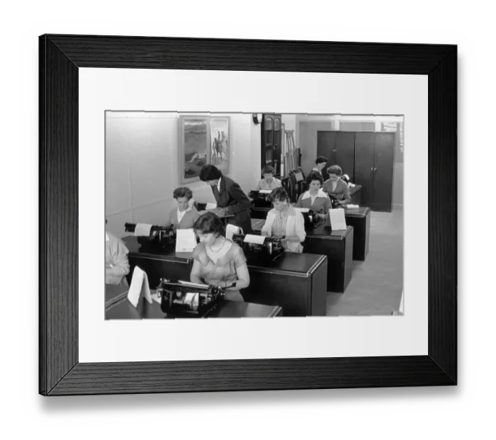 Framed Print : Typists. September 1955: Typists at work at Unilever House in Blackfriars, London Framed Print : Typists. September 1955: Typists at work at Unilever House in Blackfriars, London