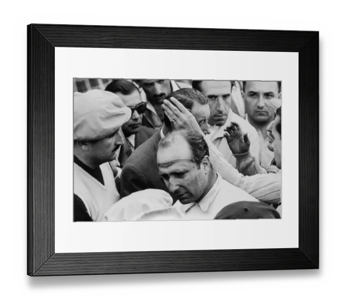 Framed Print : Fangio. June 1955: Argentinian motor racing legend Juan Manuel Fangio Framed Print : Fangio. June 1955: Argentinian motor racing legend Juan Manuel Fangio