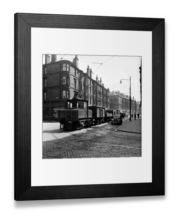 Framed Print : Town Tram. 17th July 1954: An old-fashioned tram moves through the streets Framed Print : Town Tram. 17th July 1954: An old-fashioned tram moves through the streets