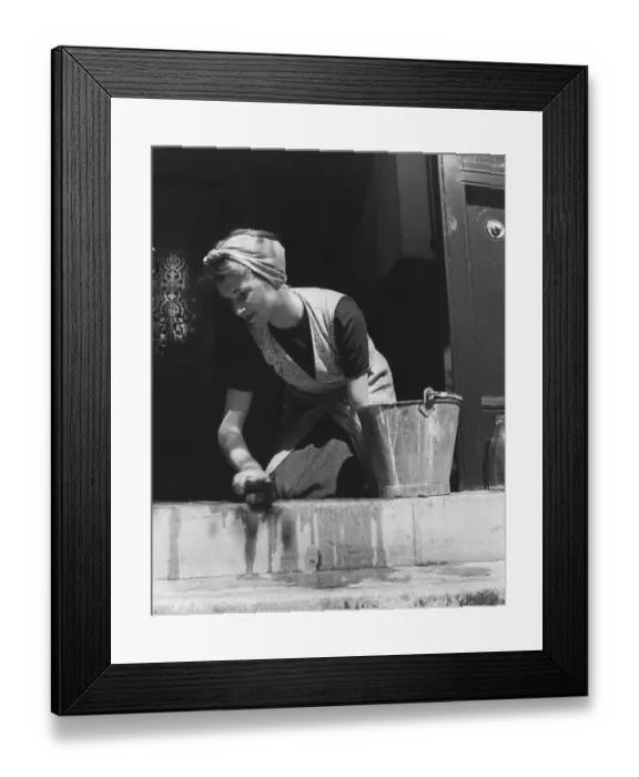Framed Print : Scrubbing Doorstep