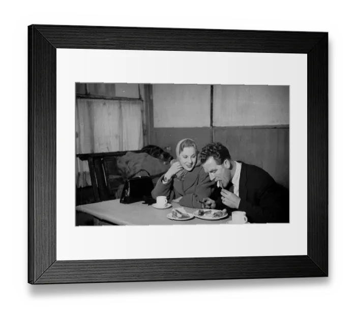 Framed Print : Fry Up. 6th March 1954: Jim Nolan eats a fried breakfast with his wife Framed Print : Fry Up. 6th March 1954: Jim Nolan eats a fried breakfast with his wife