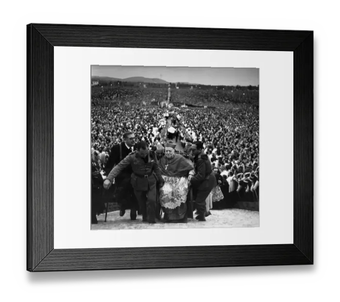 Framed Print : Pilgrims. The crippled Bishop of Leiria is carried up the steps of the