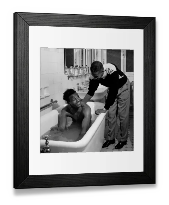 Framed Print : Bath Time. Sugar Ray Robinson (1921 - 1989) who became the welterweight