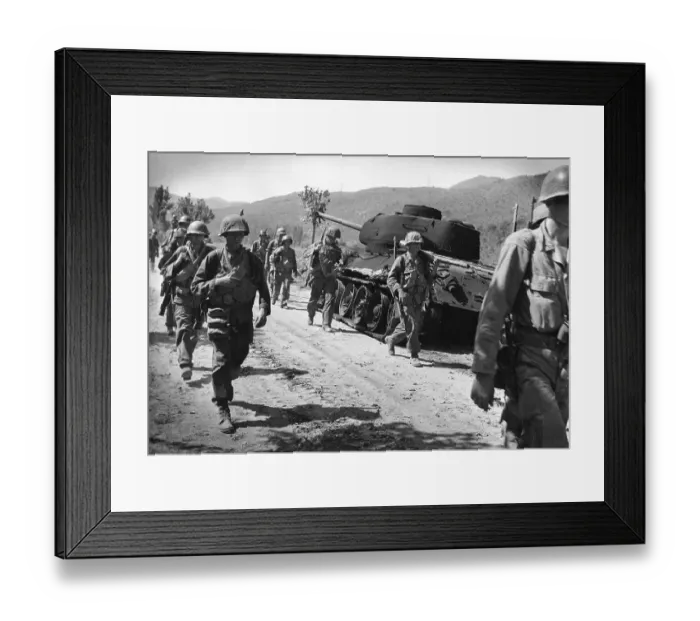 Framed Print : US Troops. American troops walking down a road in Korea Framed Print : US Troops. American troops walking down a road in Korea