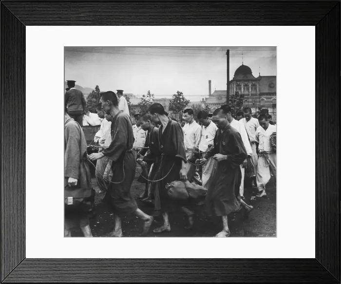 Framed Print : Internees Roped Together Framed Print : Internees Roped Together