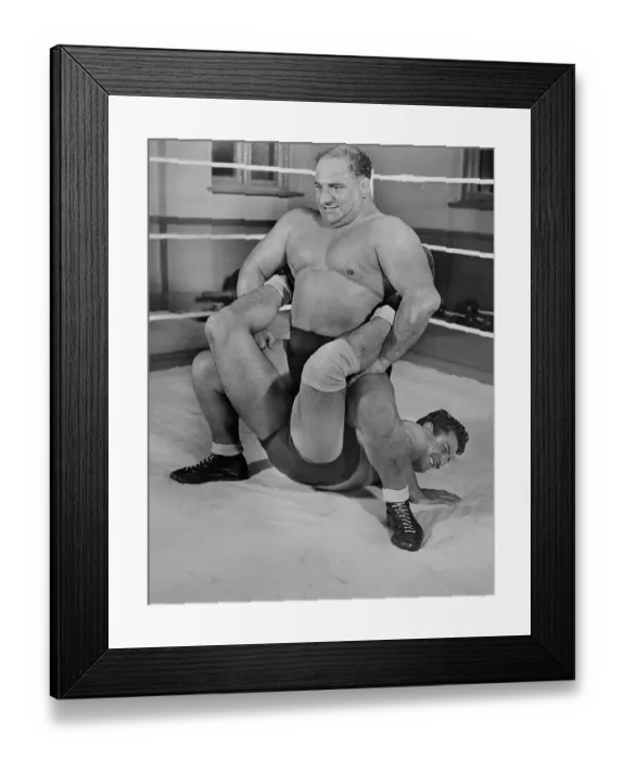 Framed Print : Bend Him. Bert Assirati (on top), 17-stone Free Style Heavyweight Wrestling Framed Print : Bend Him. Bert Assirati (on top), 17-stone Free Style Heavyweight Wrestling