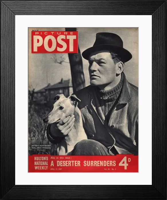 Framed Print : Dog Lover. 12th April 1947: British heavyweight boxer Bruce Woodcock with Framed Print : Dog Lover. 12th April 1947: British heavyweight boxer Bruce Woodcock with