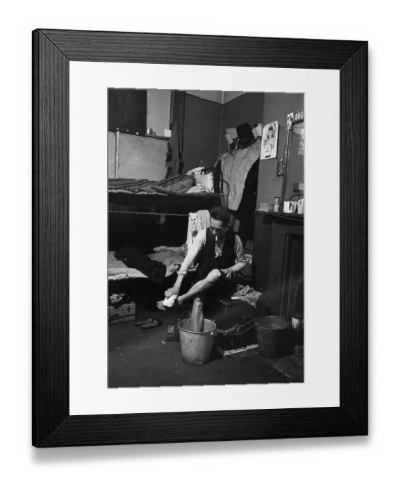 Framed Print : Foot Bath. May 1942: A man washing his feet in a bucket, in a Chinese hostel in Liverpool Framed Print : Foot Bath. May 1942: A man washing his feet in a bucket, in a Chinese hostel in Liverpool
