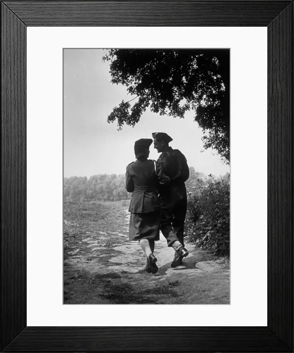 Framed Print : Romance. 1941: Two soldiers walking arm-in-arm in the country Framed Print : Romance. 1941: Two soldiers walking arm-in-arm in the country