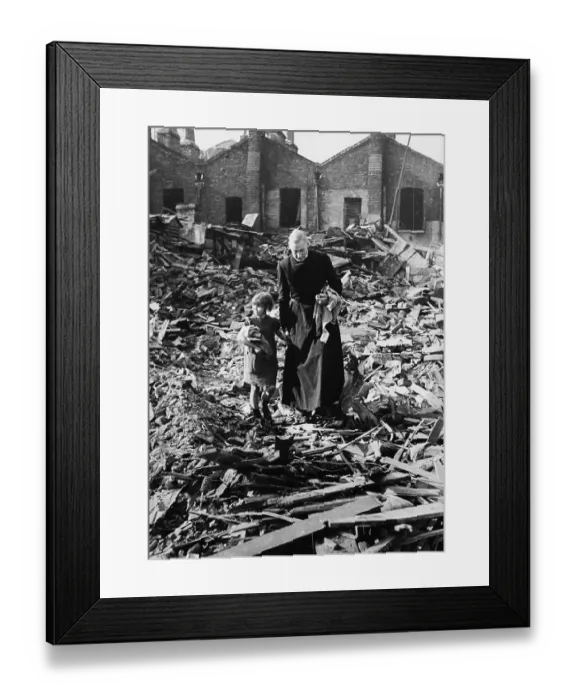 Framed Print : Priest And Child On Bomb Site Framed Print : Priest And Child On Bomb Site