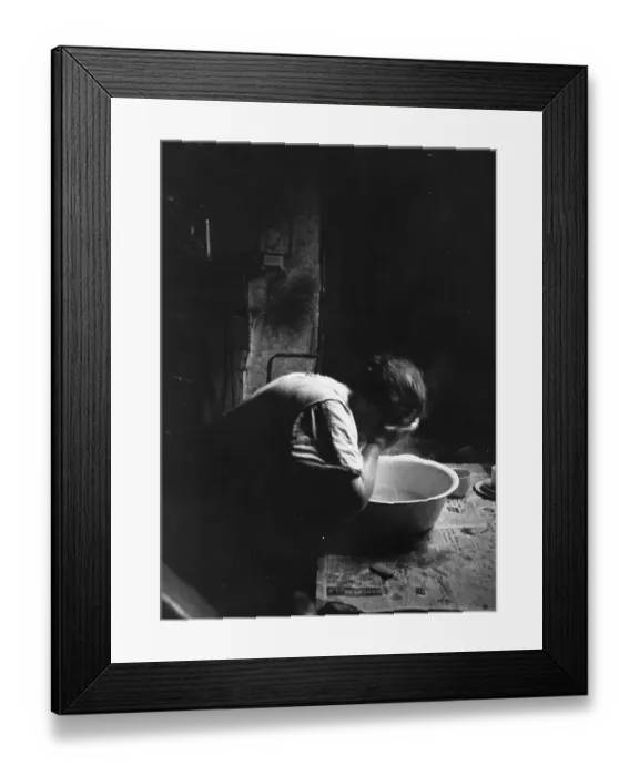 Framed Print : Face Wash. June 1957: A woman washing her face over a basin in her run-down Liverpool home Framed Print : Face Wash. June 1957: A woman washing her face over a basin in her run-down Liverpool home