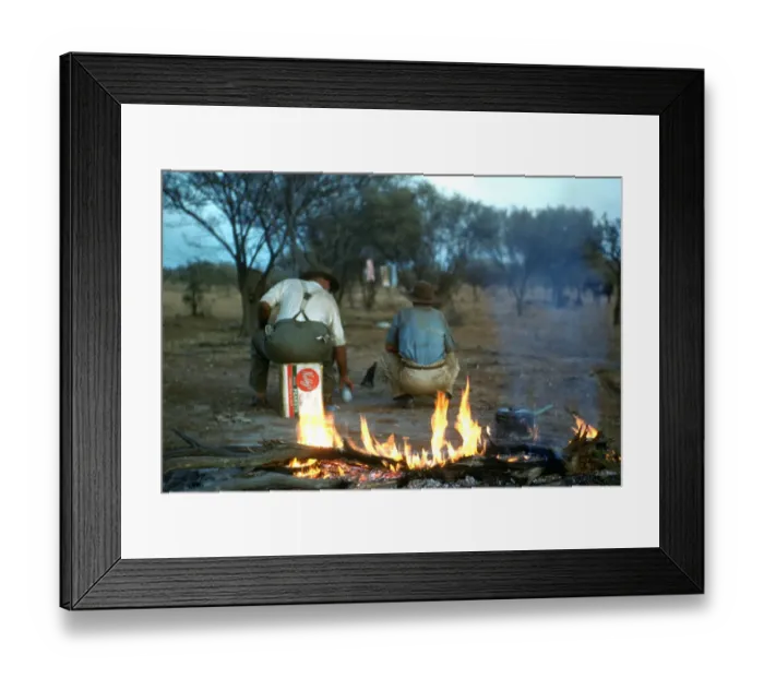 Framed Print : Stockmen. Two Aboriginal tribesmen sitting in front of a fire on a cattle ranch Framed Print : Stockmen. Two Aboriginal tribesmen sitting in front of a fire on a cattle ranch