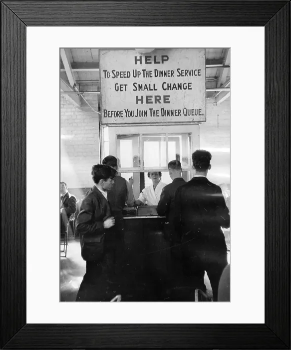 Framed Print : Lunchtime. October 1955: The canteen of the Austin Motor Works at Longbridge Framed Print : Lunchtime. October 1955: The canteen of the Austin Motor Works at Longbridge