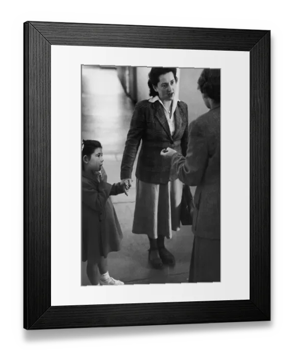 Framed Print : First Day. A five-year-old girl begins her first day of school at Manford Framed Print : First Day. A five-year-old girl begins her first day of school at Manford