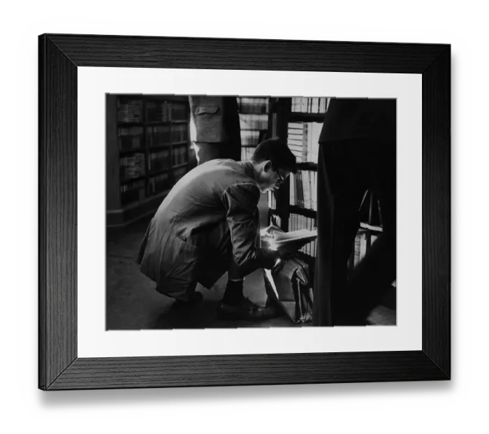 Framed Print : Browsing. 25th November 1950: An undergraduate browsing through one of Framed Print : Browsing. 25th November 1950: An undergraduate browsing through one of