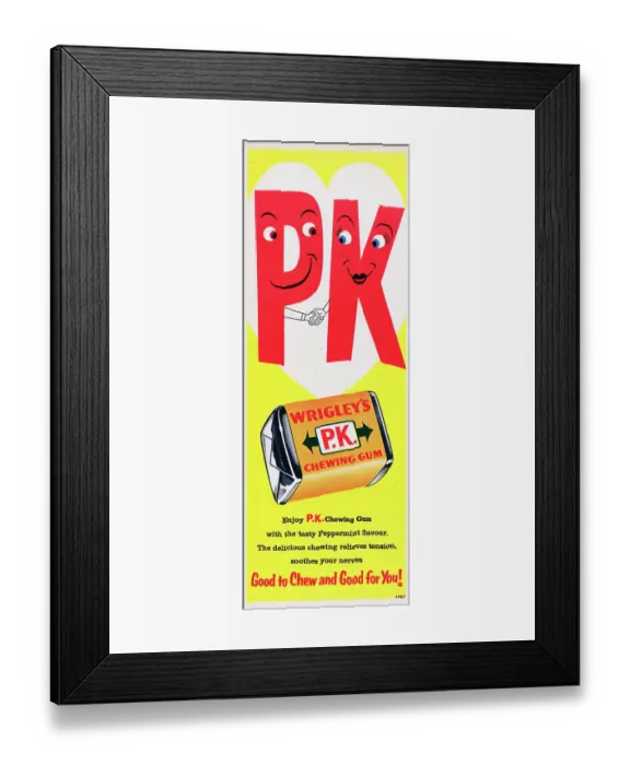 Framed Print : Wrigley's P.K. Chewing Gum Framed Print : Wrigley's P.K. Chewing Gum