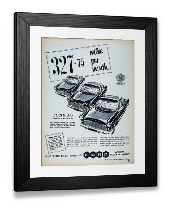 Framed Print : Ford Cars. 1957: Advertisement for the Ford Motor Company's models Consul, Zephyr, Framed Print : Ford Cars. 1957: Advertisement for the Ford Motor Company's models Consul, Zephyr,