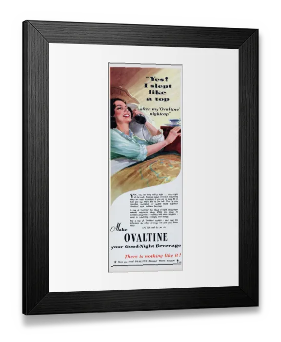 Framed Print : Ovaltine. 1957: A woman tells her friend on the telephone Yes Framed Print : Ovaltine. 1957: A woman tells her friend on the telephone Yes