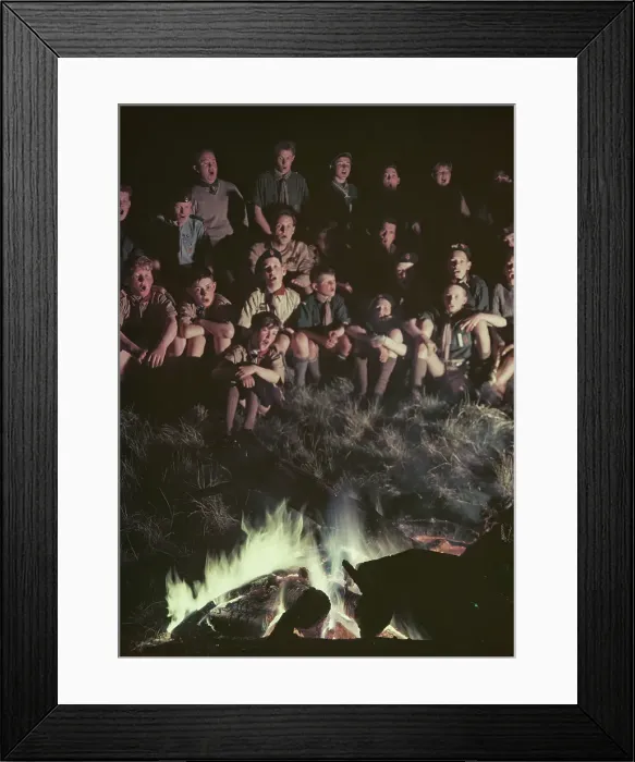 Framed Print : Jamboree. Scouts singing round the campfire, UK, 1957 Framed Print : Jamboree. Scouts singing round the campfire, UK, 1957