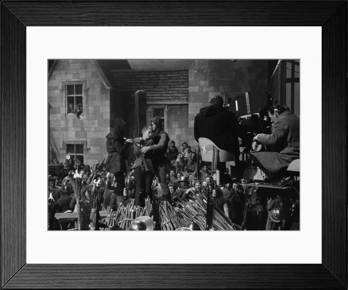 Framed Print : St Joan. 1957: Filming a scene in St Joan as the heroine is about to be Framed Print : St Joan. 1957: Filming a scene in St Joan as the heroine is about to be