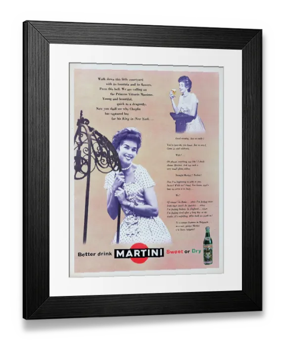 Framed Print : Martini. 1956: English actress Dawn Addams (1930 - 1985) features in an Framed Print : Martini. 1956: English actress Dawn Addams (1930 - 1985) features in an
