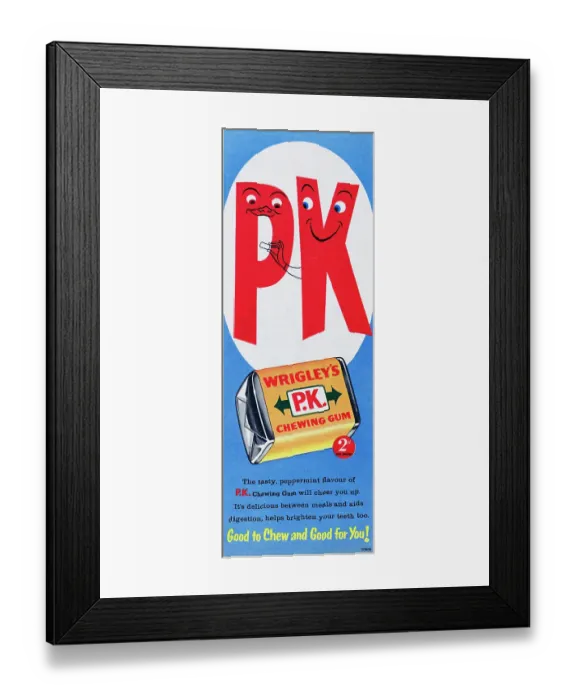 Framed Print : Wrigley's P.K. Chewing Gum Framed Print : Wrigley's P.K. Chewing Gum