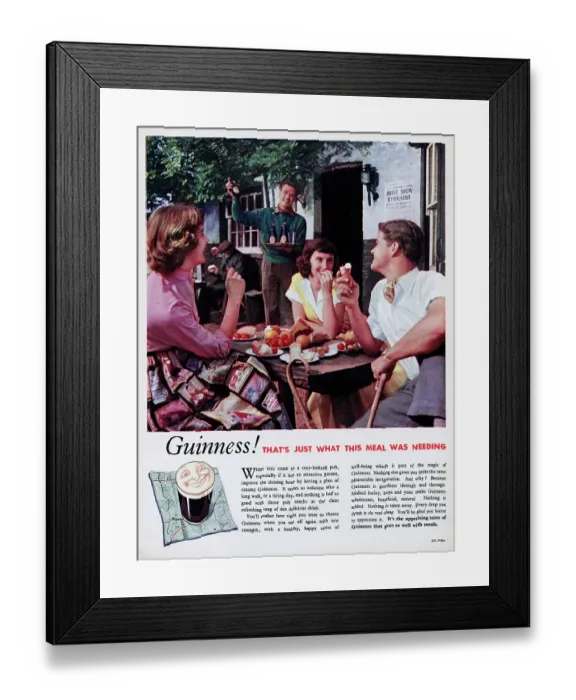 Framed Print : Guinness. 1956: Advertisement for Guinness stout showing friends enjoying Framed Print : Guinness. 1956: Advertisement for Guinness stout showing friends enjoying