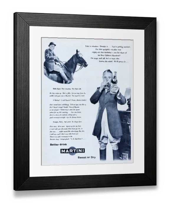 Framed Print : Martini. 1956: Advertisement for Martini featuring English actor A Framed Print : Martini. 1956: Advertisement for Martini featuring English actor A