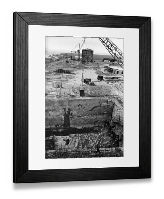 Framed Print : Waste Pit. 14th July 1956: The massive pit being dug at the Dounreay atomic Framed Print : Waste Pit. 14th July 1956: The massive pit being dug at the Dounreay atomic