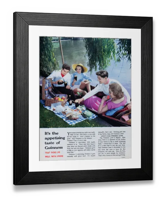 Framed Print : Guinness. 1956: Advertisement for Guinness stout showing two couples enjoying Framed Print : Guinness. 1956: Advertisement for Guinness stout showing two couples enjoying