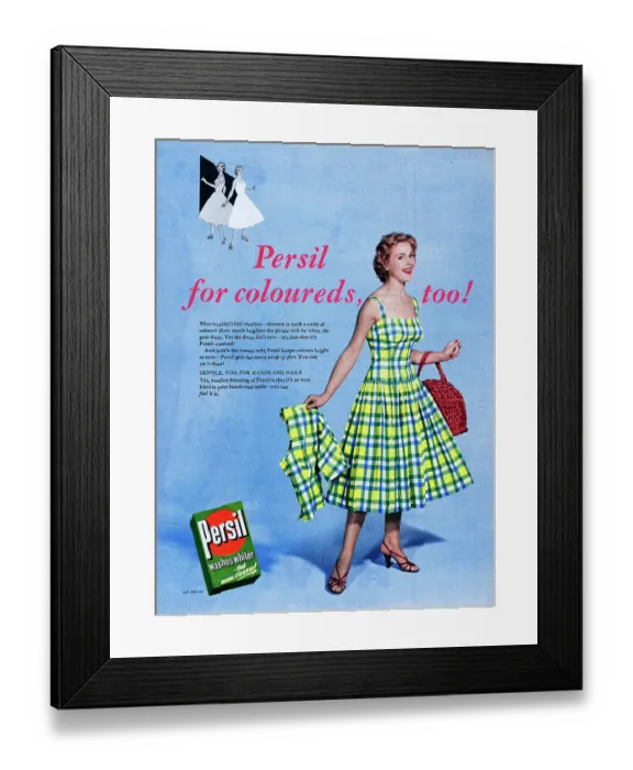 Framed Print : Persil. 1956: Advertisement for Persil powder laundry detergent showing Framed Print : Persil. 1956: Advertisement for Persil powder laundry detergent showing
