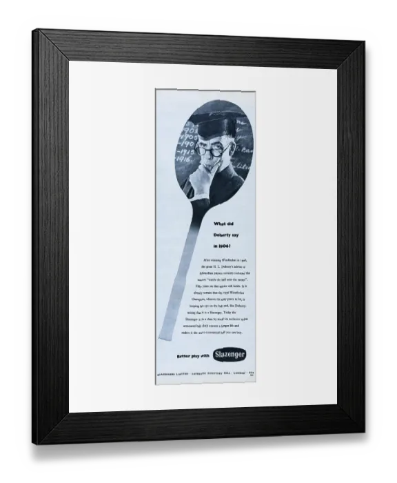 Framed Print : Slazenger. 1956: Advertisement for the Slazenger tennis racket referencing Framed Print : Slazenger. 1956: Advertisement for the Slazenger tennis racket referencing