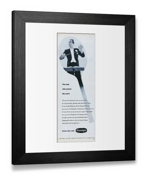 Framed Print : Slazenger. 1956: Advertisement for the Slazenger tennis racket showing Framed Print : Slazenger. 1956: Advertisement for the Slazenger tennis racket showing