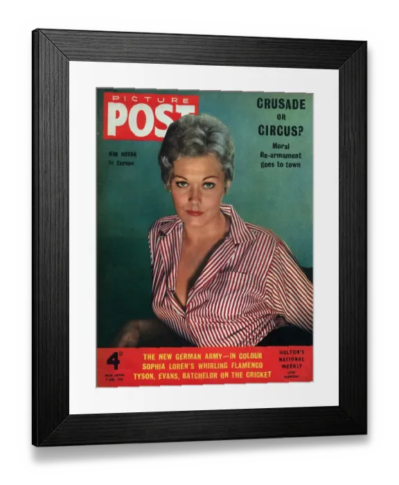 Framed Print : Kim Novak. June 1956: Wearing a red and white striped blouse Framed Print : Kim Novak. June 1956: Wearing a red and white striped blouse
