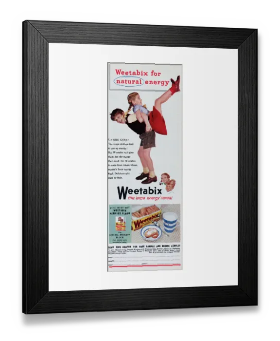 Framed Print : Weetabix. 1956: Advertisement for Weetabix breakfast cereal with the caption Framed Print : Weetabix. 1956: Advertisement for Weetabix breakfast cereal with the caption