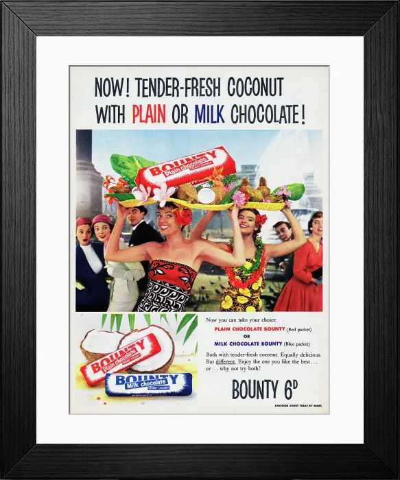 Framed Print : Bounty. 1956: Advertisement for the Bounty chocolate bar with the caption Now Framed Print : Bounty. 1956: Advertisement for the Bounty chocolate bar with the caption Now