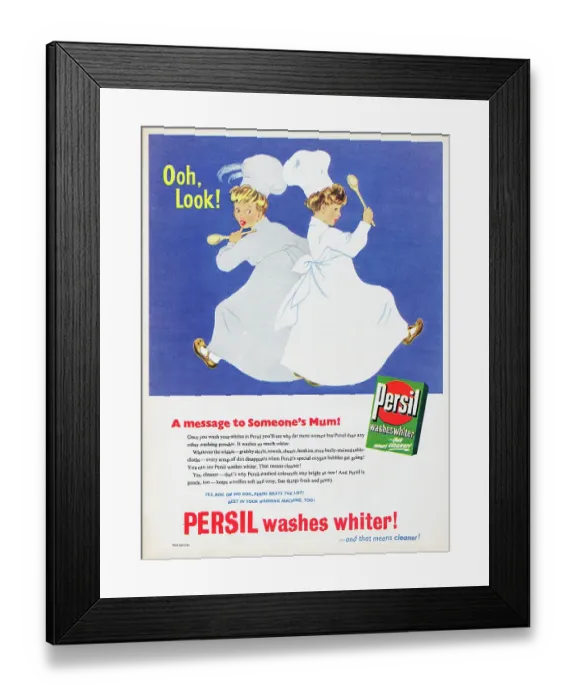 Framed Print : Persil. 1956: Advertisement for Persil powder laundry detergent with the Framed Print : Persil. 1956: Advertisement for Persil powder laundry detergent with the