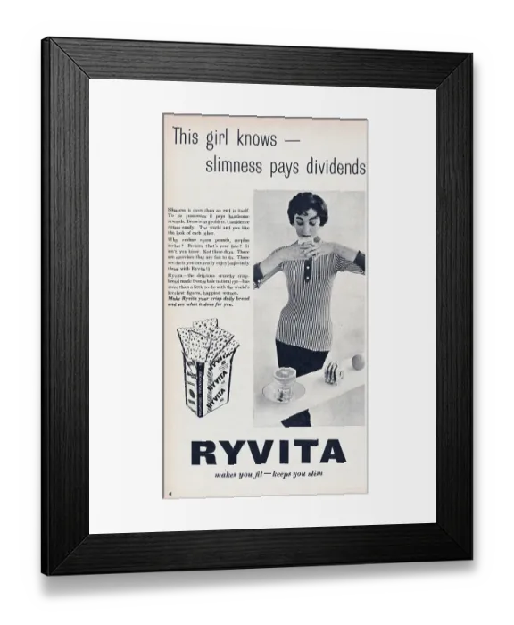 Framed Print : Ryvita. 1956: Advertisement for Ryvita with the caption This girl knows Framed Print : Ryvita. 1956: Advertisement for Ryvita with the caption This girl knows