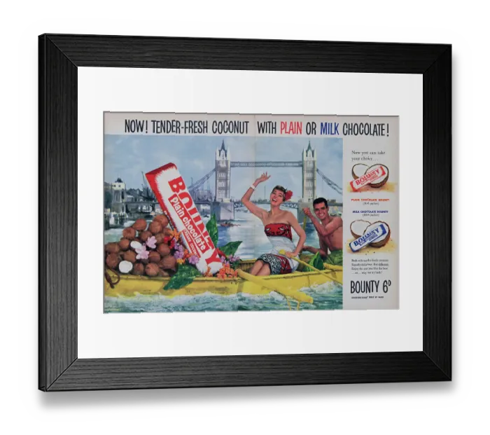 Framed Print : Bounty. 1956: Advertisement for the Bounty chocolate bar with the caption Now Framed Print : Bounty. 1956: Advertisement for the Bounty chocolate bar with the caption Now