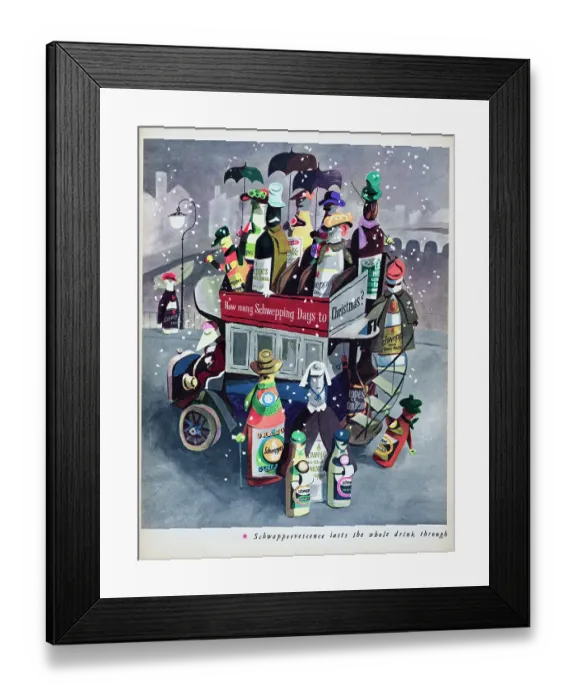 Framed Print : Schweppes. 1955: A Christmas advertisement for Schweppes with the caption Framed Print : Schweppes. 1955: A Christmas advertisement for Schweppes with the caption