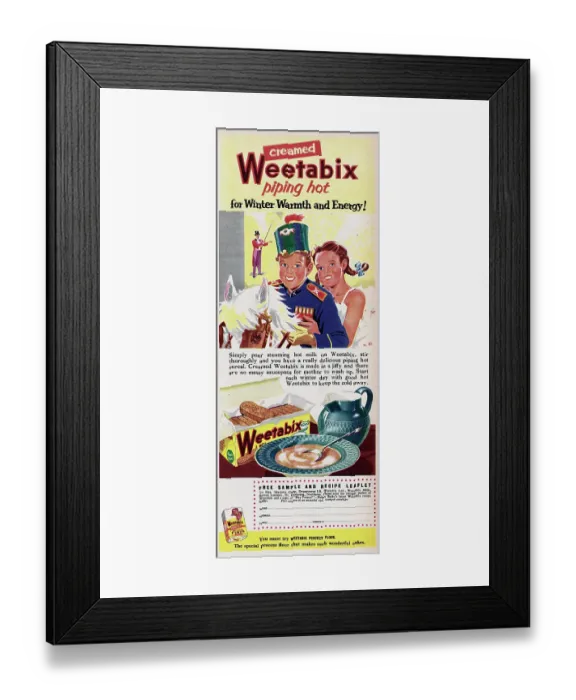 Framed Print : Weetabix. 1955: Advertisement for Weetabix breakfast cereal with the caption Framed Print : Weetabix. 1955: Advertisement for Weetabix breakfast cereal with the caption
