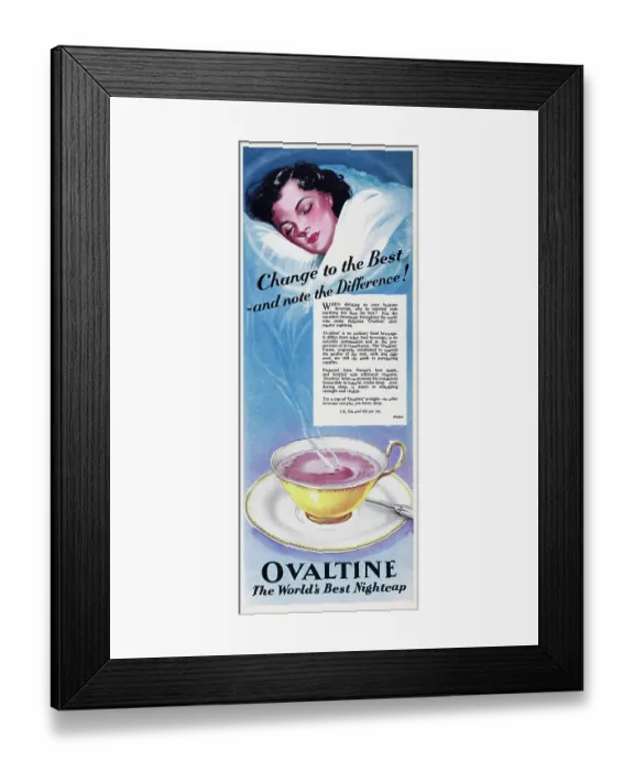 Framed Print : Ovaltine. 1955: Advertisement for Ovaltine milk flavouring product with Framed Print : Ovaltine. 1955: Advertisement for Ovaltine milk flavouring product with
