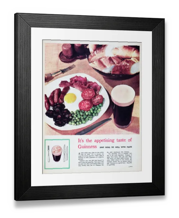 Framed Print : Guinness. 1955: Advertisement for Guinness stout showing a serving suggestion Framed Print : Guinness. 1955: Advertisement for Guinness stout showing a serving suggestion