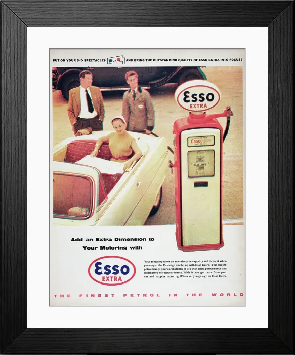 Framed Print : Esso. 1955: A three dimensional advertisement for Esso petrol to be viewed Framed Print : Esso. 1955: A three dimensional advertisement for Esso petrol to be viewed