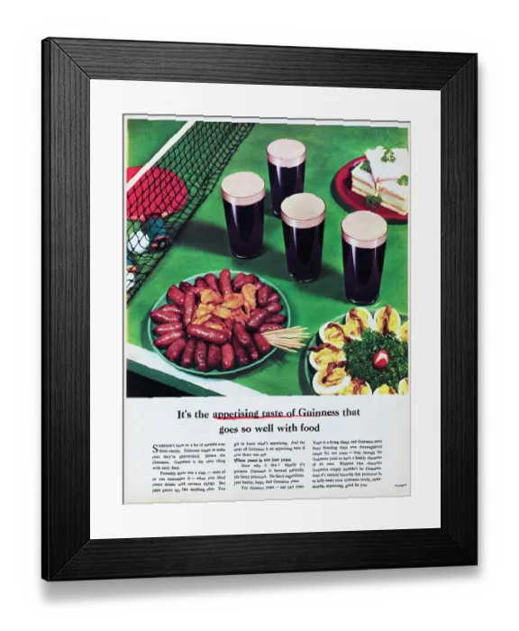 Framed Print : Guinness. 1955: Advertisement for Guinness stout ale showing a range of Framed Print : Guinness. 1955: Advertisement for Guinness stout ale showing a range of