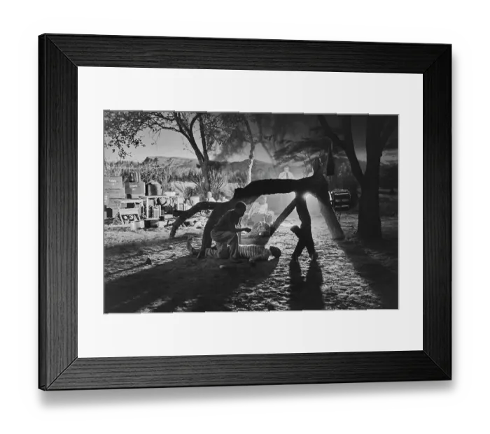 Framed Print : Safari. Backlight view of actors filming a scene of CinemaScope adventure Framed Print : Safari. Backlight view of actors filming a scene of CinemaScope adventure