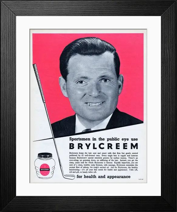 Framed Print : Brylcreem. 1955: Advertisement for Brylcreem featuring British golfer Dai Rees Framed Print : Brylcreem. 1955: Advertisement for Brylcreem featuring British golfer Dai Rees