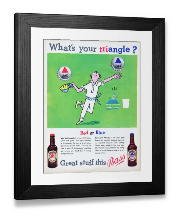 Framed Print : Bass Beer. 1955: Advertisement for Bass Red Triangle Framed Print : Bass Beer. 1955: Advertisement for Bass Red Triangle