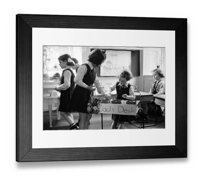 Framed Print : Cash Desk. 18th June 1955: Young pupils at the Glasgow High School for Framed Print : Cash Desk. 18th June 1955: Young pupils at the Glasgow High School for